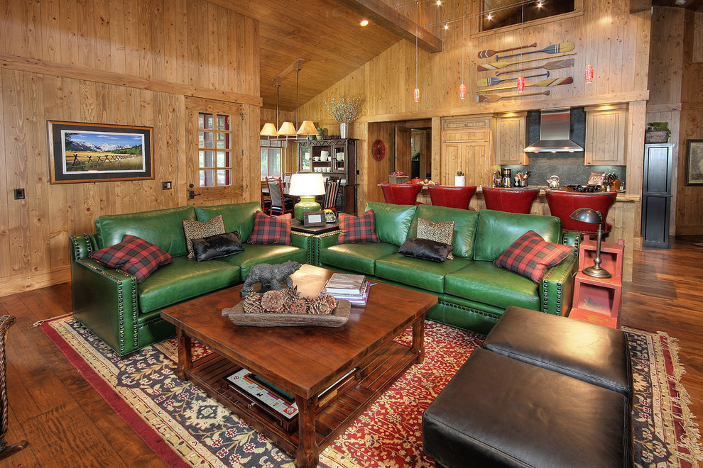 Sofa and Loveseat Set for Rustic Family Room with Green Leather Sofa