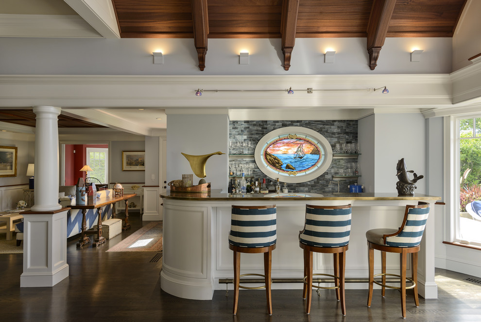Swivel Bar Stools for Beach Style Home Bar with Mahogany