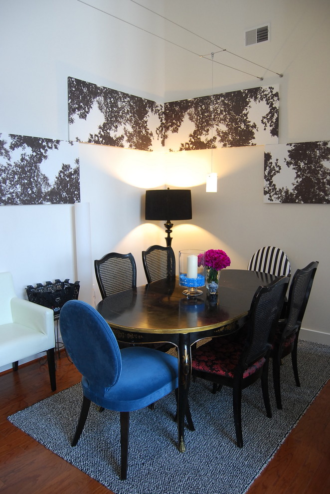 Upholstered Dining Chairs for Eclectic Dining Room with Pendant Lighting