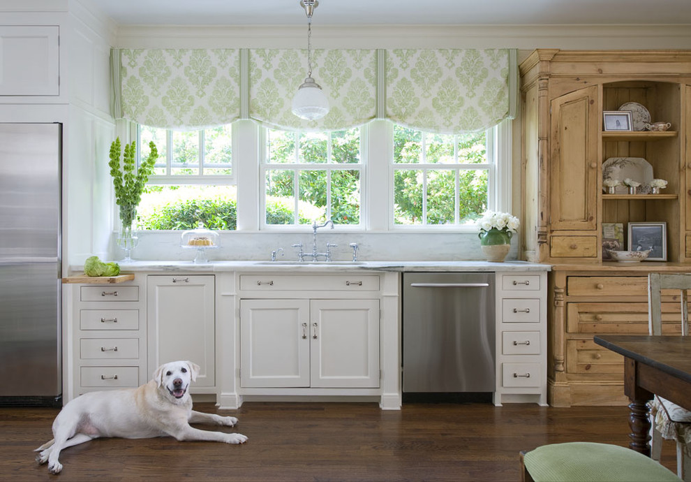 Window Valances for Traditional Kitchen with Bridge Faucet