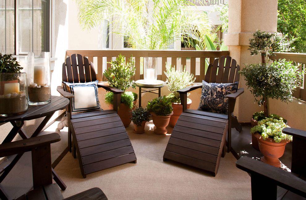 Adirondack Chairs for Beach Style Porch with Patio Furniture