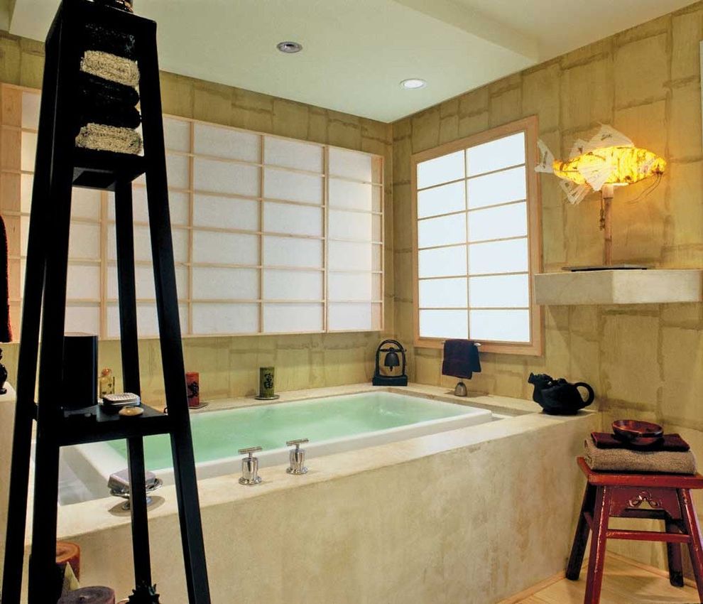 Bakers Rack for Asian Bathroom with Shoji Screens