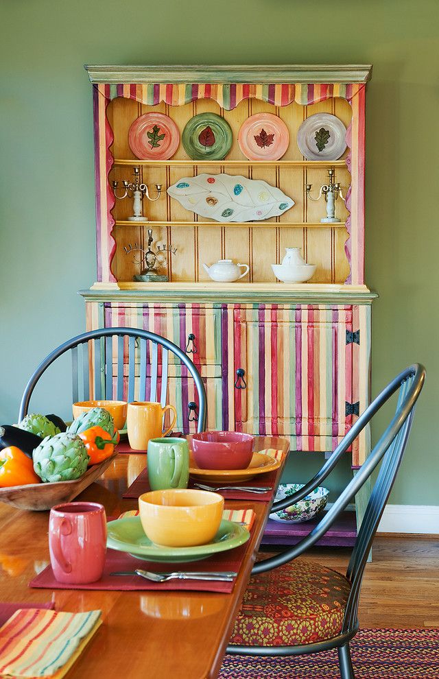 Bakers Rack for Shabby Chic Style Dining Room with Stripes