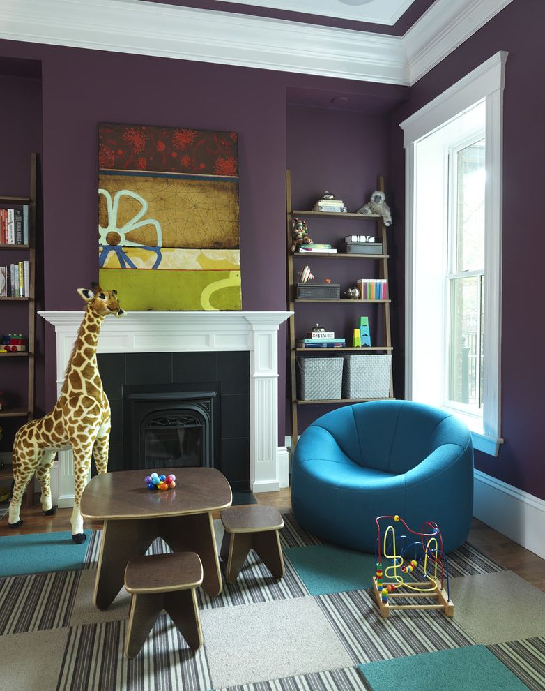 Bean Bag Chairs for Contemporary Kids with Fireplace