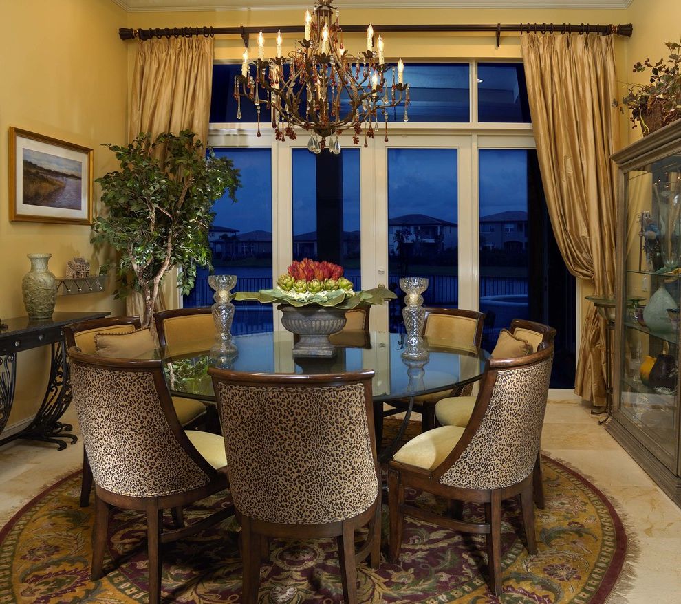 Curio Cabinets for Traditional Dining Room with Custom Window Treatments