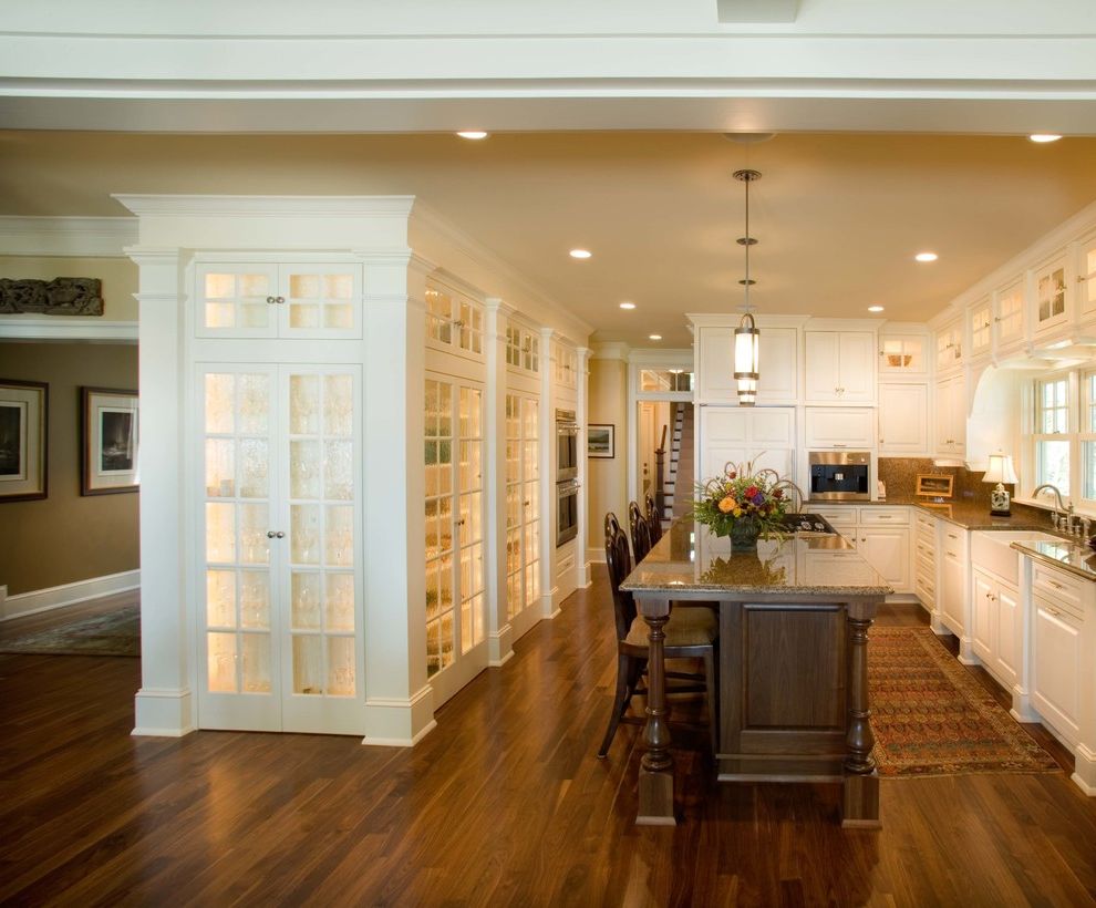 Curio Cabinets for Traditional Kitchen with Ceiling Lighting