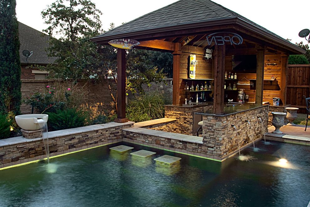 Daybed with Trundle for Rustic Pool with Natural Swimming Pool