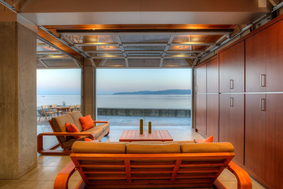 Futon Covers for Contemporary Living Room with Overhead Door