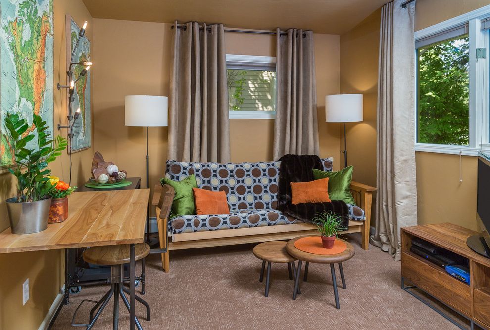 Futon Covers for Transitional Home Office with Wall Maps