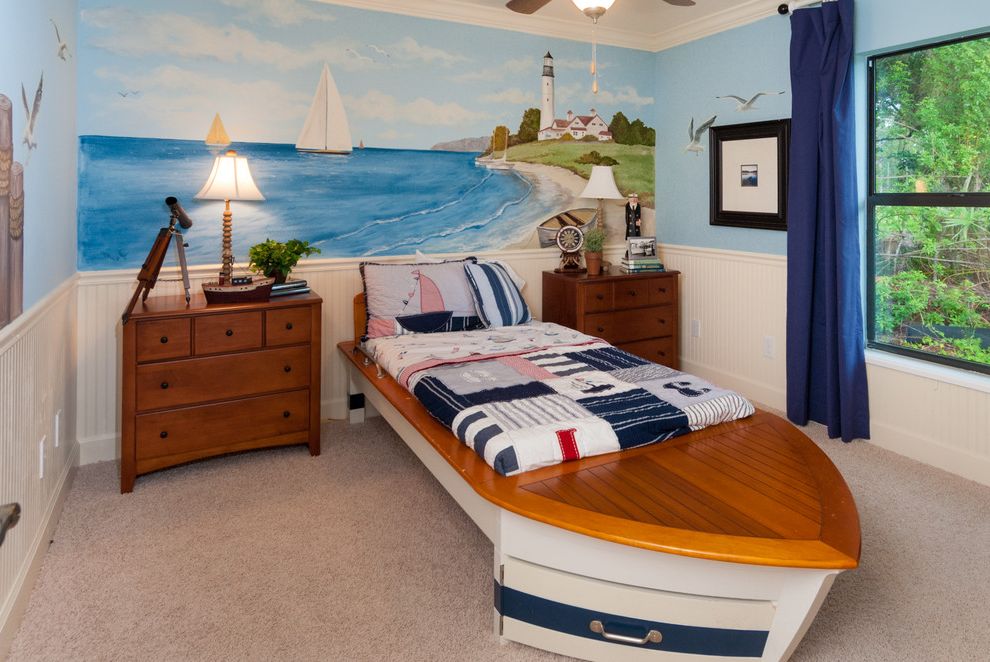 Nautical Bedding for Traditional Bedroom with Telescope