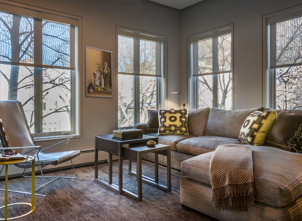 Nesting Tables for Contemporary Family Room with Flush Base Molding