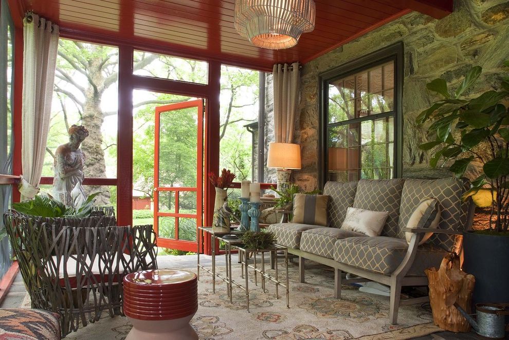 Nesting Tables for Contemporary Porch with Patterned Sofa