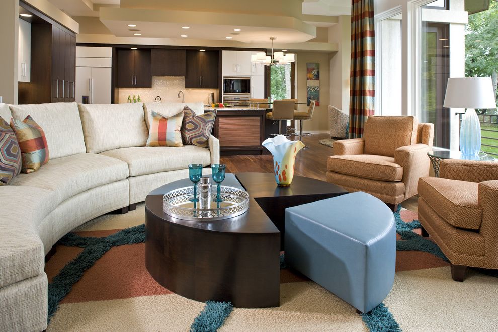 Ottoman Coffee Table for Contemporary Living Room with Recessed Lighting