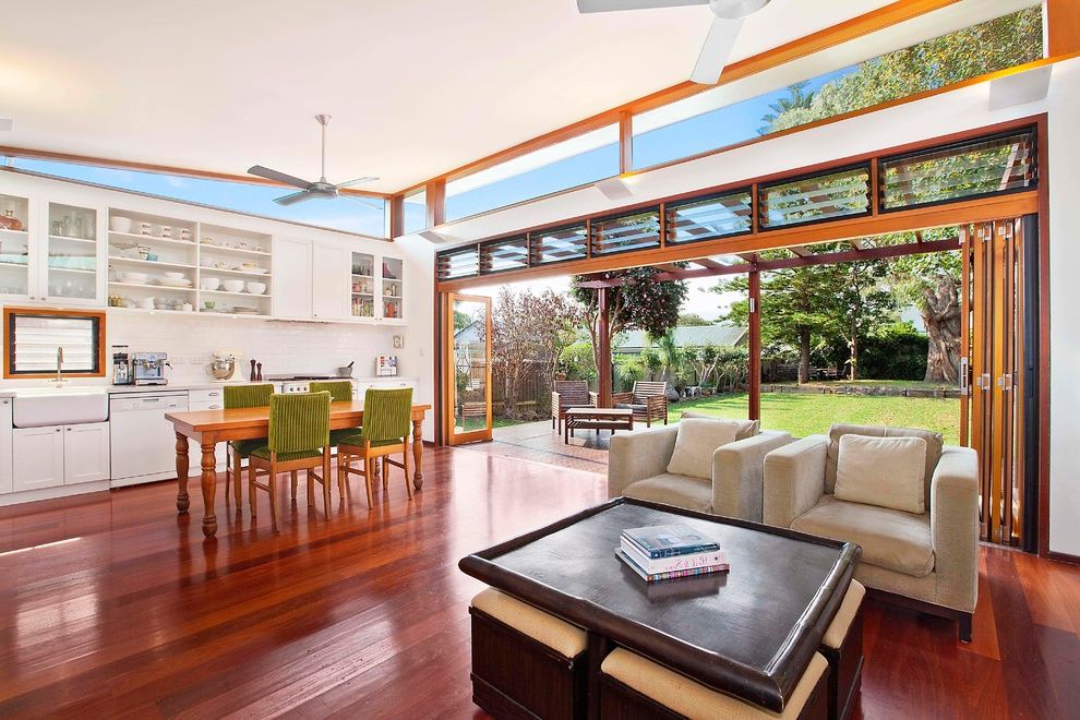 Ottoman Coffee Table for Transitional Kitchen with Natural Lighting