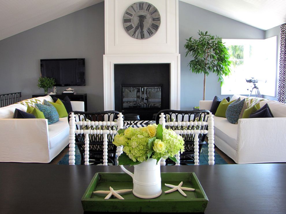 Oversized Wall Clocks for Beach Style Living Room with Fireplace