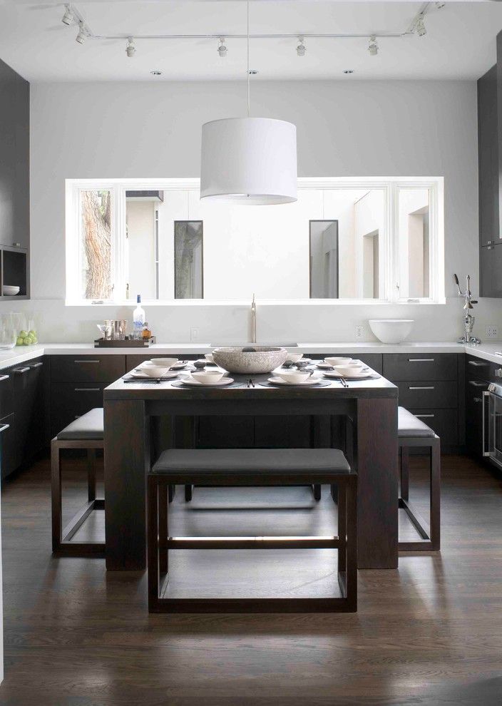Pub Table and Chairs for Contemporary Kitchen with Wood Floor