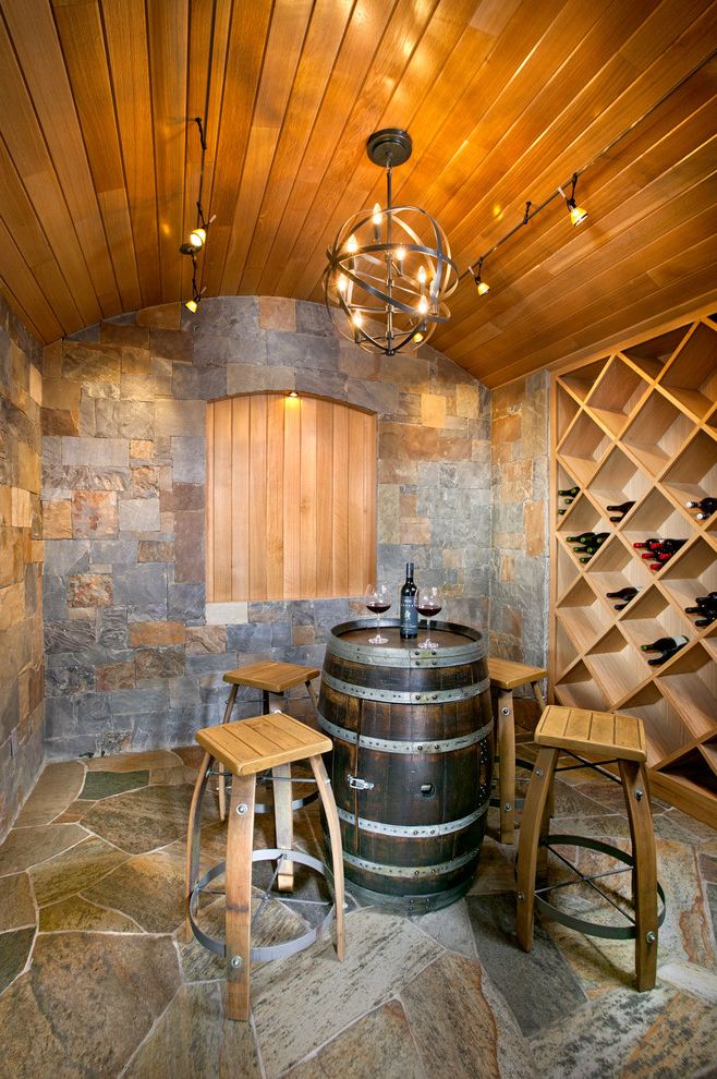 Pub Table and Chairs for Mediterranean Wine Cellar with Bar Table