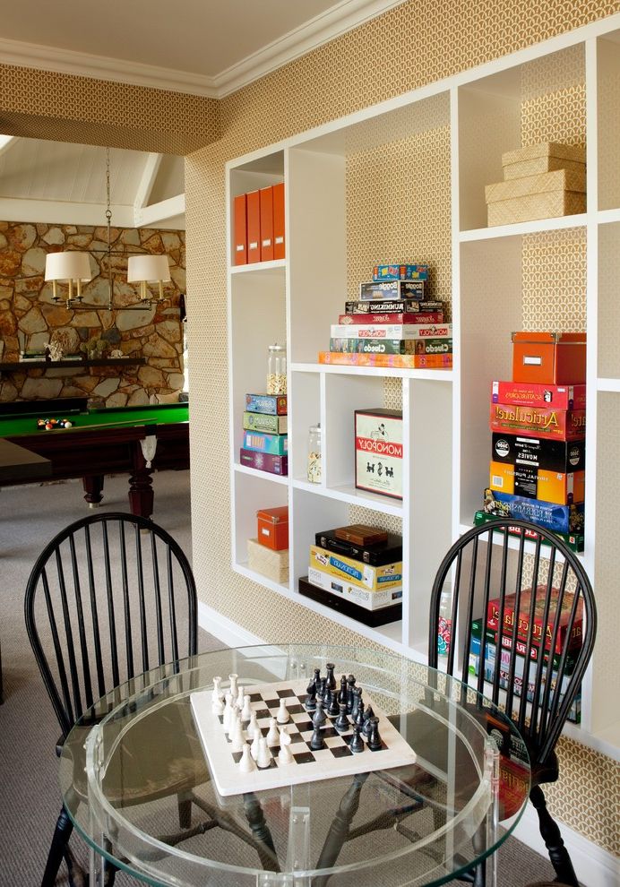 Pub Table and Chairs for Traditional Family Room with White Baseboards