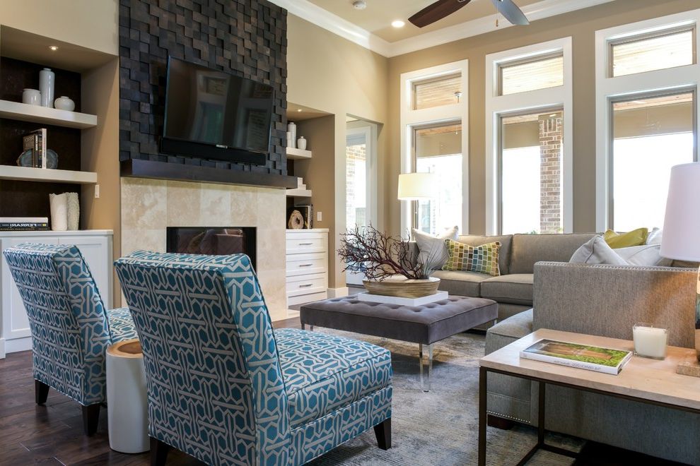 Reclining Sectional for Transitional Family Room with White Cabinets