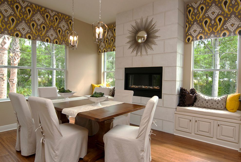 Starburst Mirror for Traditional Dining Room with Bold Printed Fabric