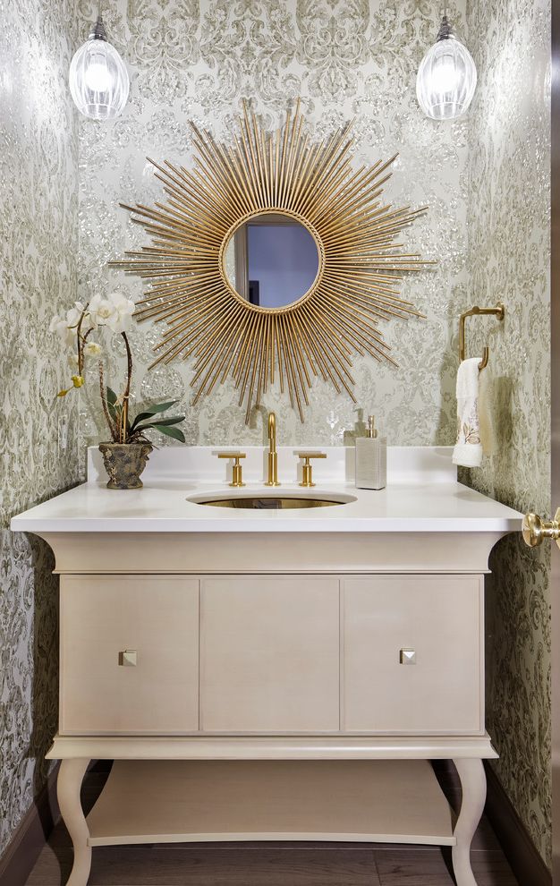 Starburst Mirror for Transitional Powder Room with Powder Bath