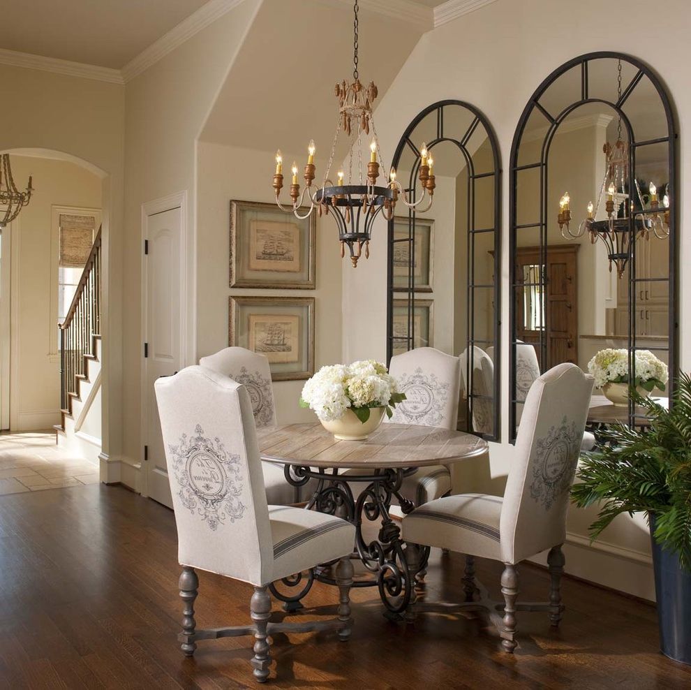 Sunburst Mirror for Traditional Dining Room with Wood Flooring