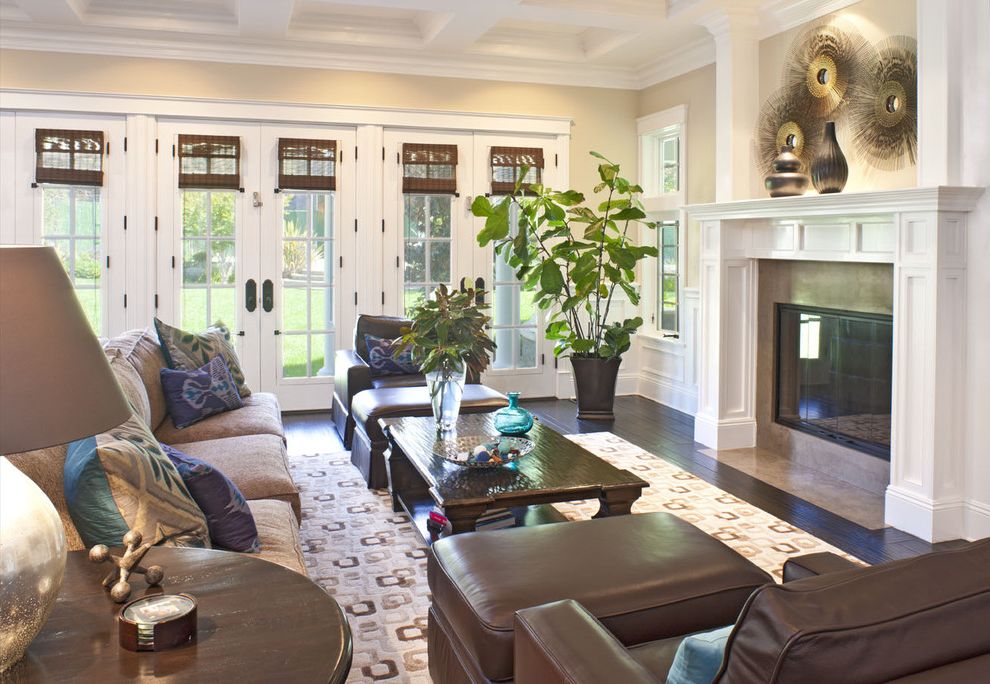 Sunburst Mirror for Traditional Family Room with Container Plants