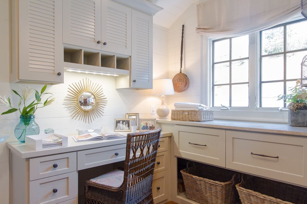 Sunburst Mirror for Traditional Laundry Room with Shutter Cabinet Doors