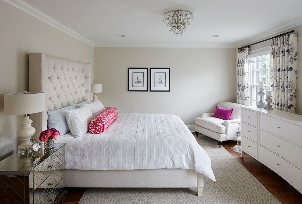 Tufted Ottoman for Traditional Bedroom with Stairway