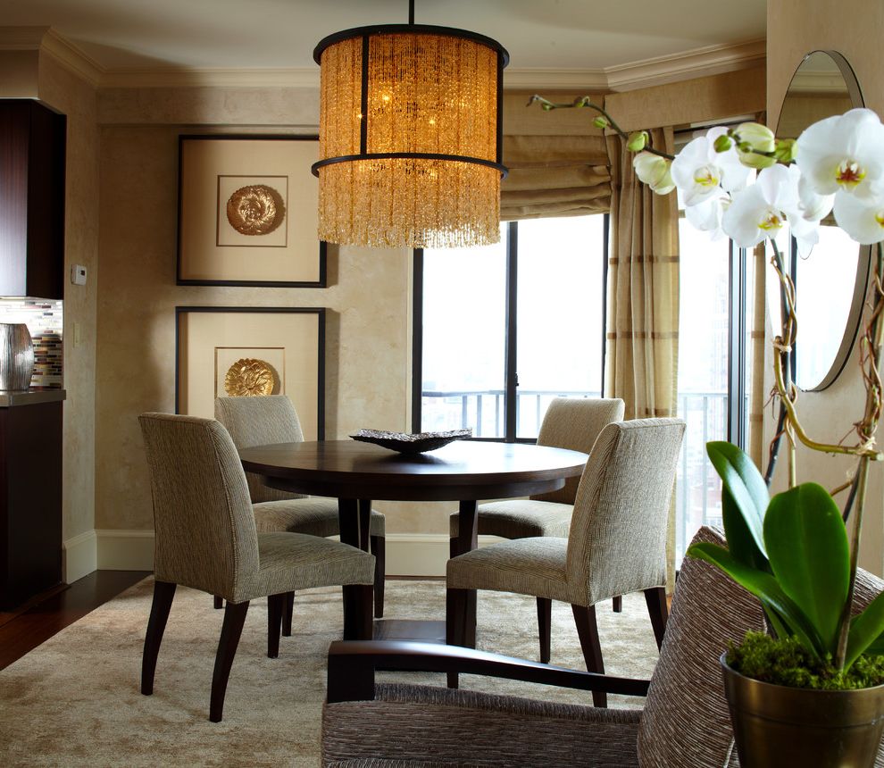 5 Piece Dining Set with Contemporary Dining Room Rund Table