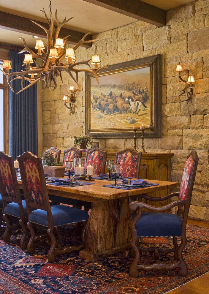 5 Piece Dining Set with Rustic Dining Room Exposed Beams