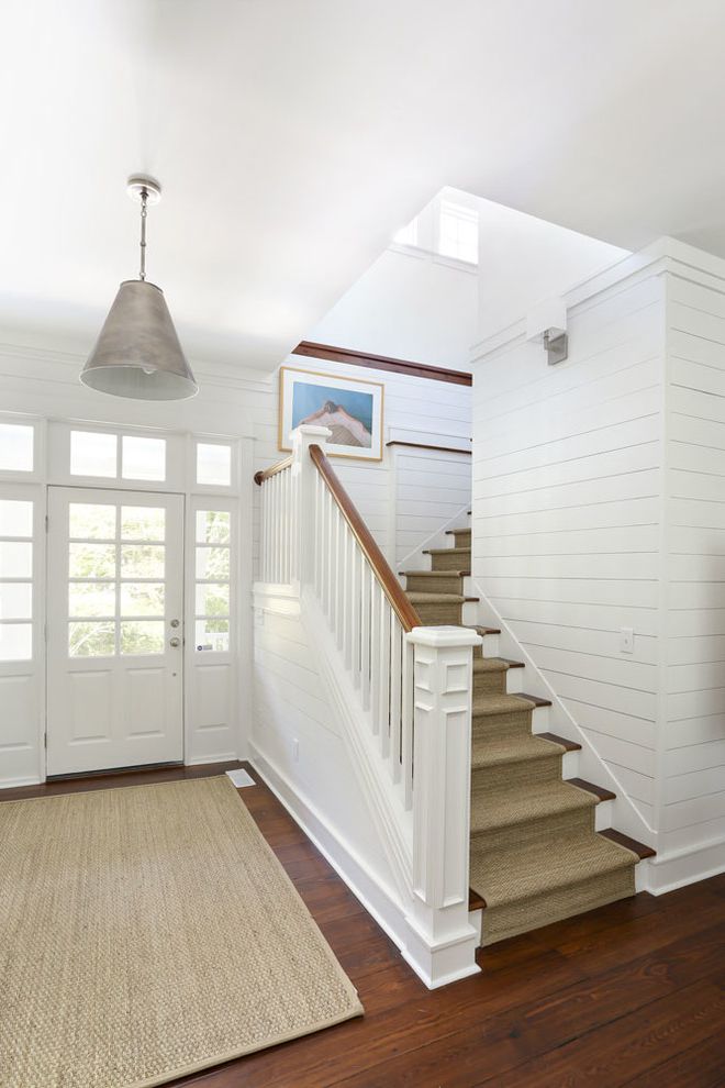 8x10 Natural Fiber Rug with Beach Style Staircase White Trim