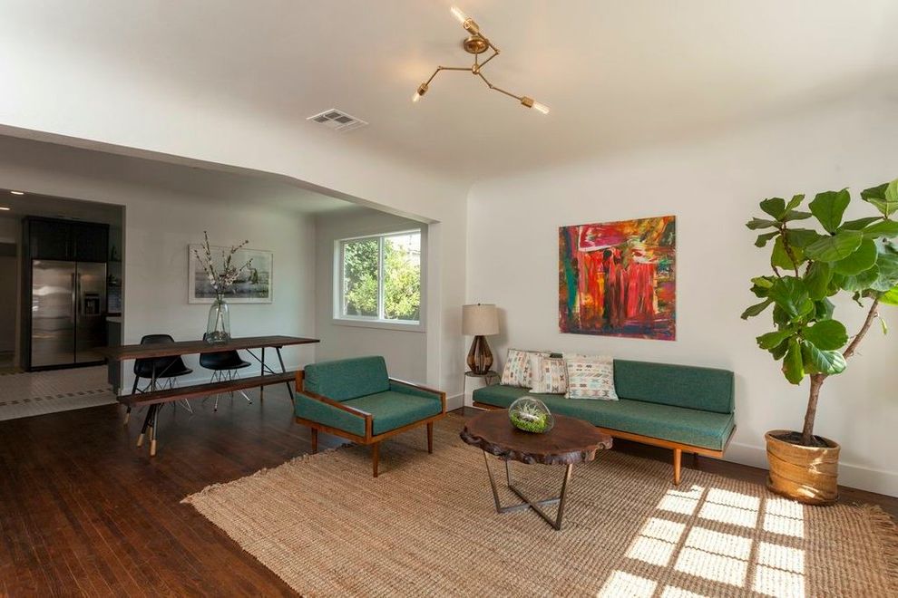 8x10 Natural Fiber Rug with Contemporary Living Room Midcentury Modern Furniture