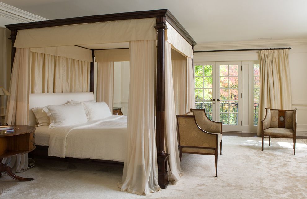 Alaskan King Bed with Traditional Bedroom Beige Bed Curtains