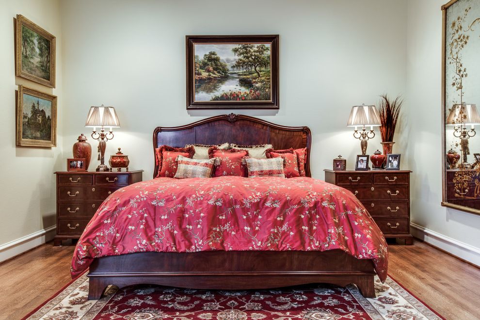 Alaskan King Bed with Traditional Bedroom Dark Wood Nightstand