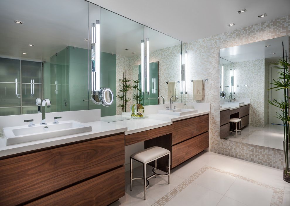 Bathroom Vanity with Makeup Station with Contemporary Bathroom Bright Master Bathroom