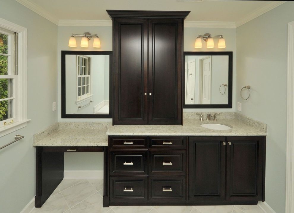Bathroom Vanity with Makeup Station with Contemporary Bathroom Granite Countertop