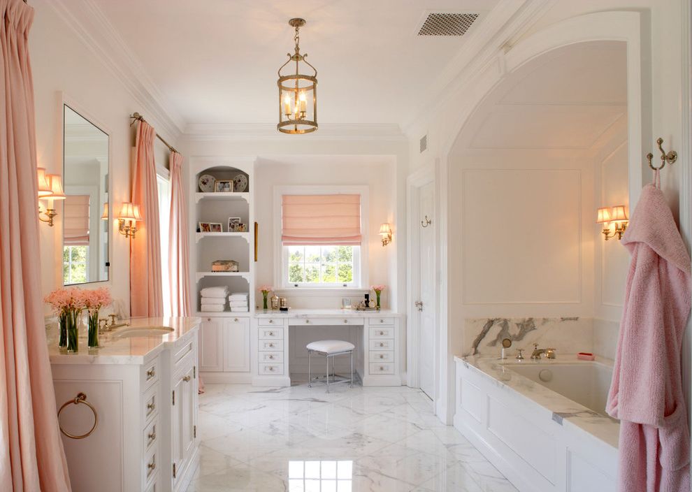 Bathroom Vanity with Makeup Station with Traditional Bathroom White Painted Wood