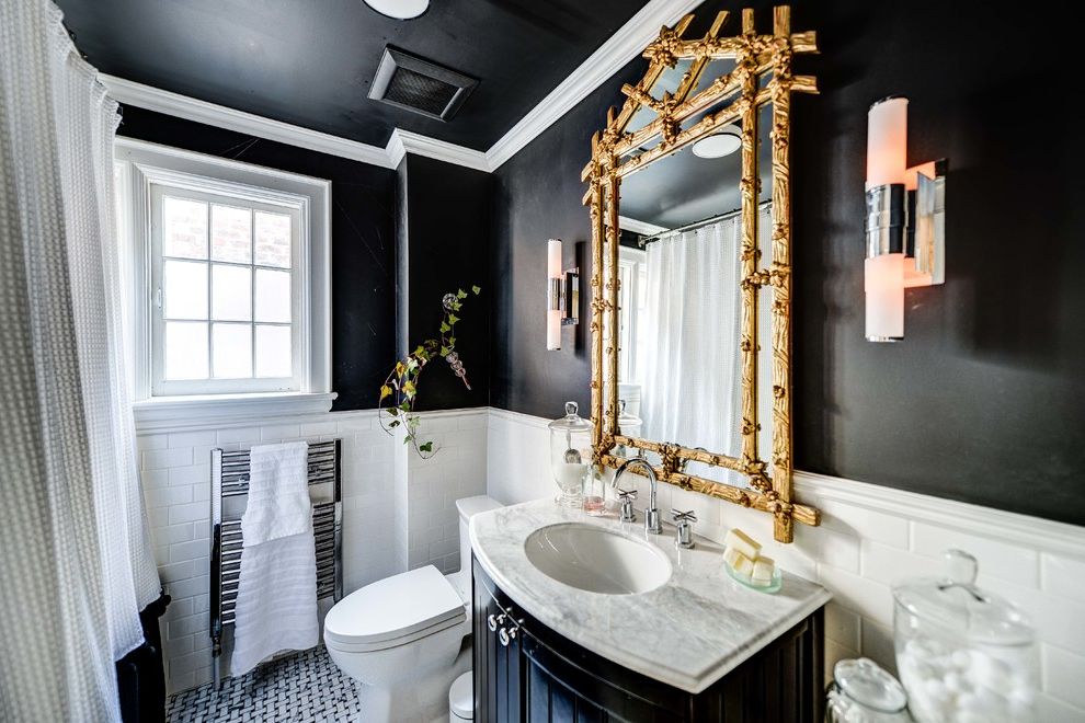 Black and Gold Bathroom Rugs with Traditional Bathroom Single Sink