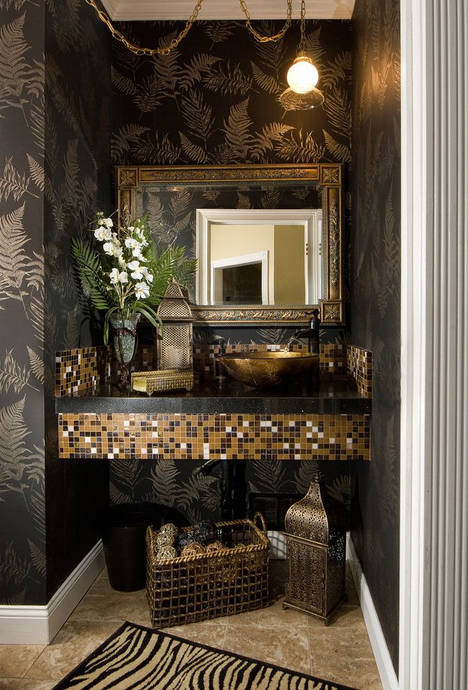 Black and Gold Bathroom Rugs with Traditional Spaces Above Counter Sink