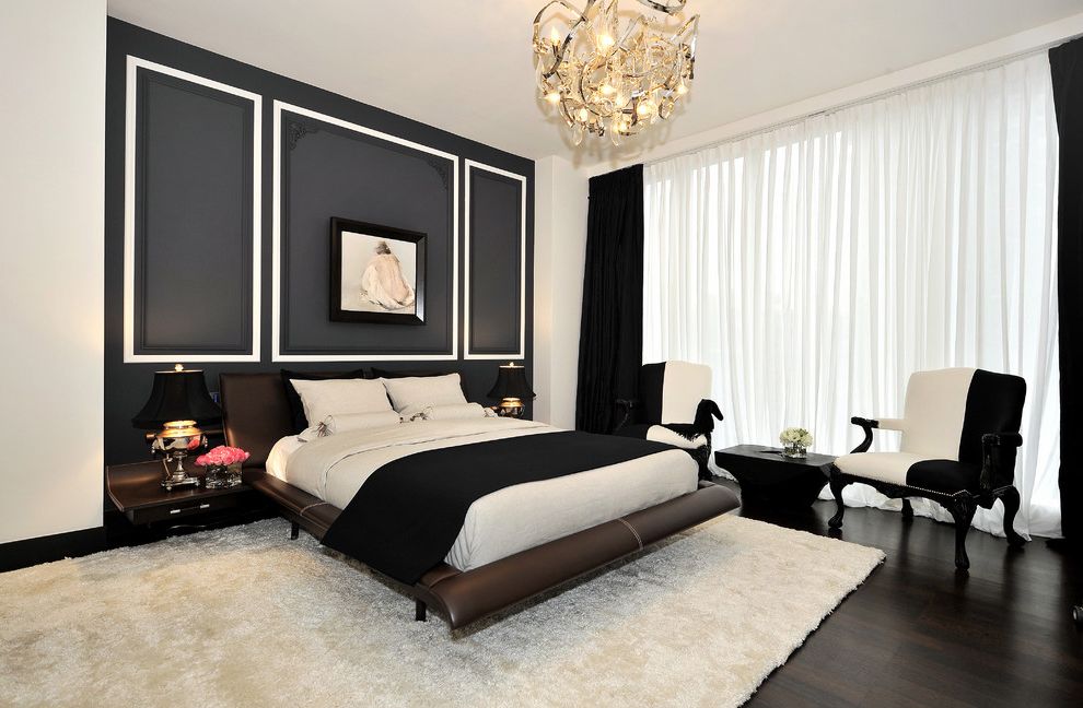 Black and White Checkered Area Rug with Contemporary Bedroom White Rug
