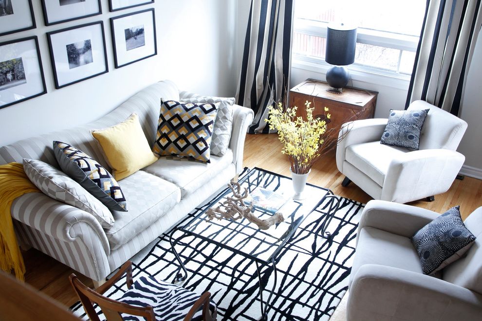 Black and White Checkered Area Rug with Traditional Living Room Black Frames