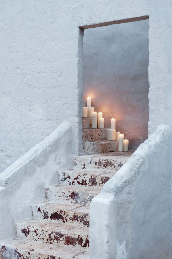 Candles with Rings Inside with Mediterranean Staircase Distressed