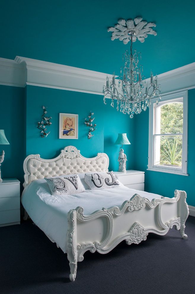 Chandelier for Girl Bedroom with Eclectic Bedroom Turquoise Walls