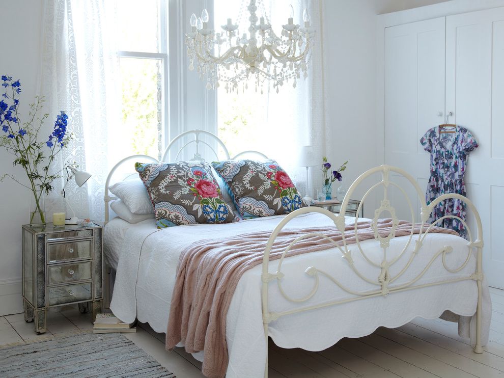 Chandelier for Girl Bedroom with Shabby Chic Style Bedroom White Scallop Edge Quilt