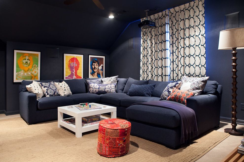 Cheap Flat Screen Tvs with Eclectic Home Theater Navy Blue Sectional