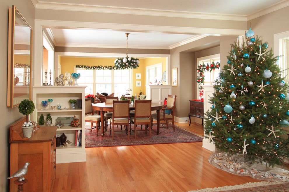 Christmas Tree Storage Container with Farmhouse Dining Room Blue Ornaments