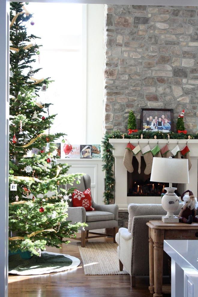 Christmas Tree Storage Container with Traditional Living Room Holiday Decorations