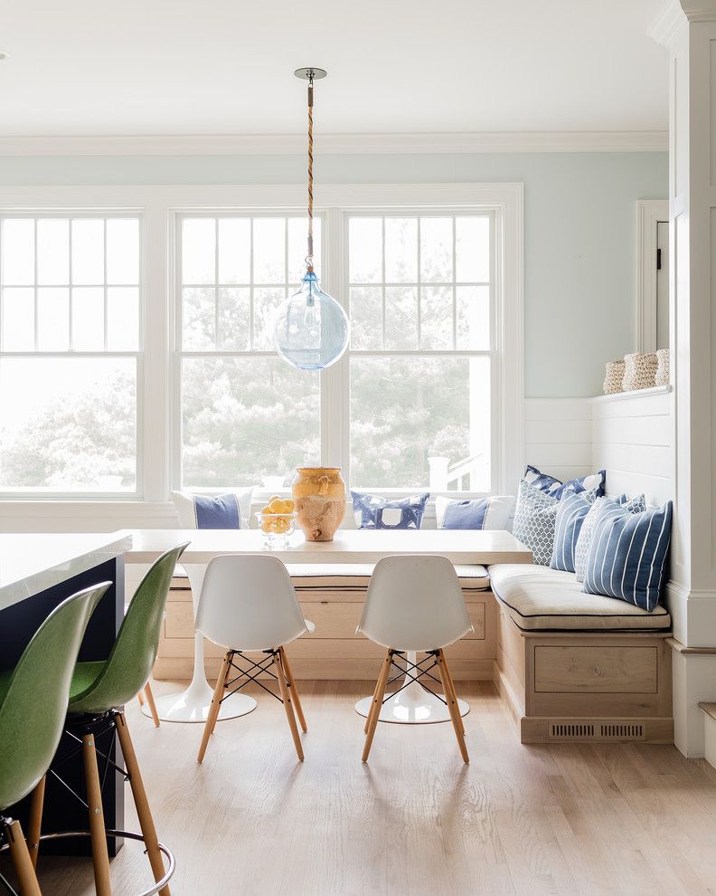 Cobalt Blue Pendant Lights with Beach Style Dining Room Light Blue Walls