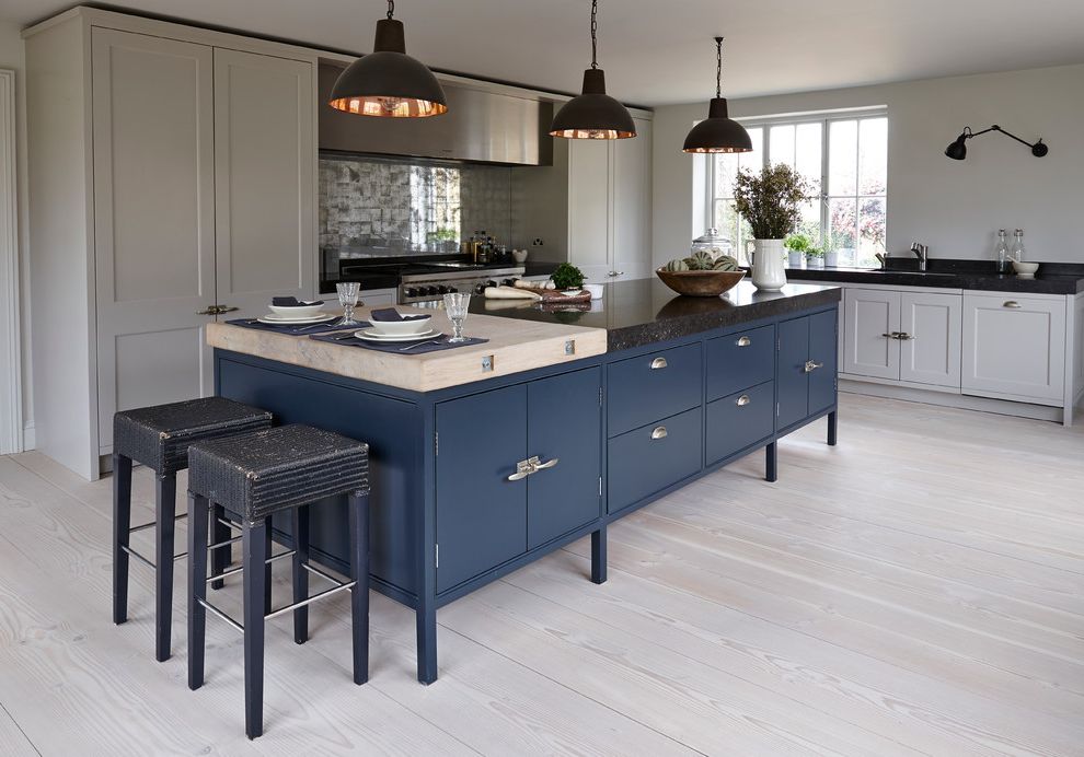 Cobalt Blue Pendant Lights with Transitional Kitchen Blue Kitchen Cabinets